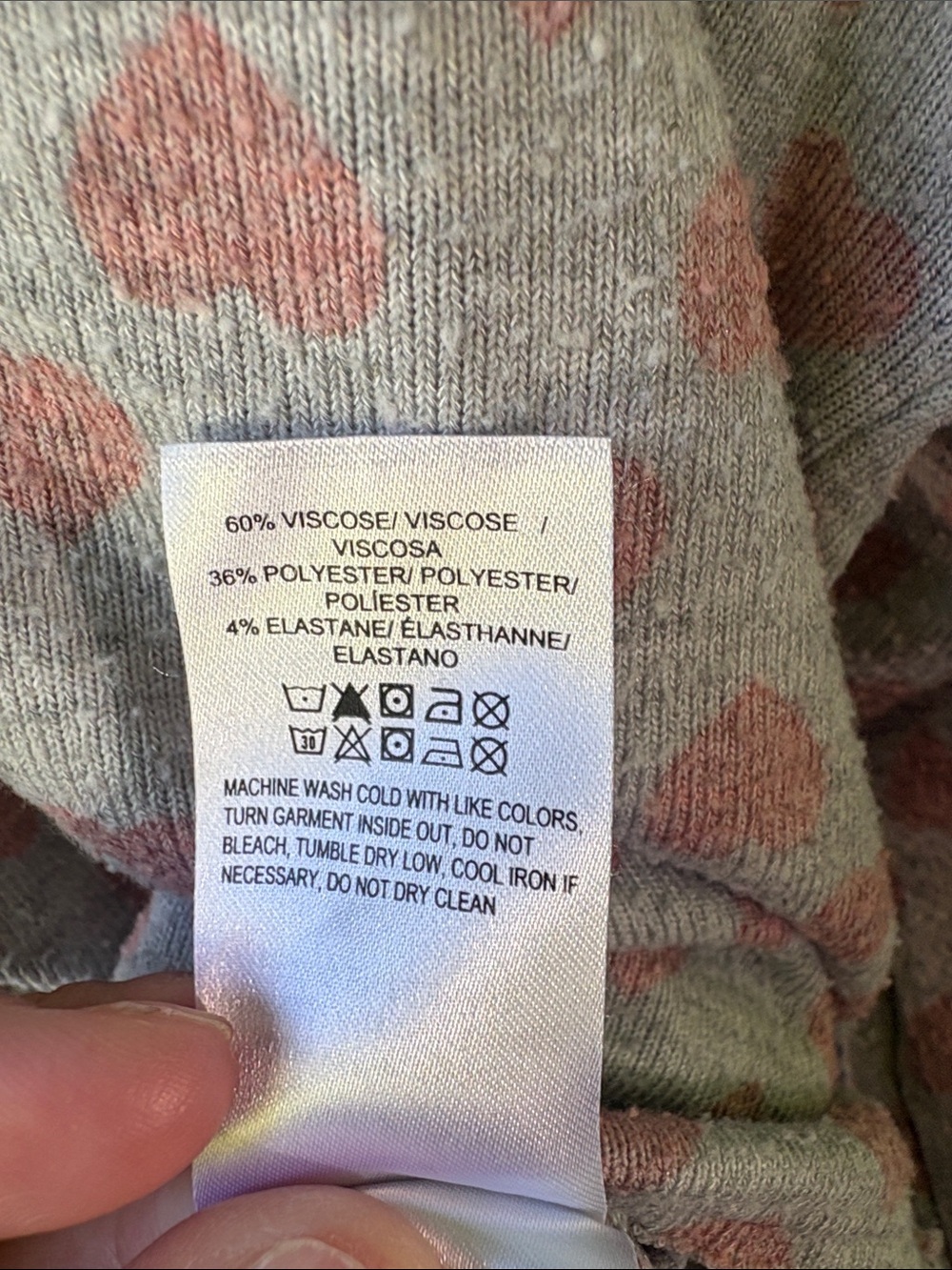 Lucky Brand grey V-Neck Sweater with Pink Hearts - Picture 4 of 4